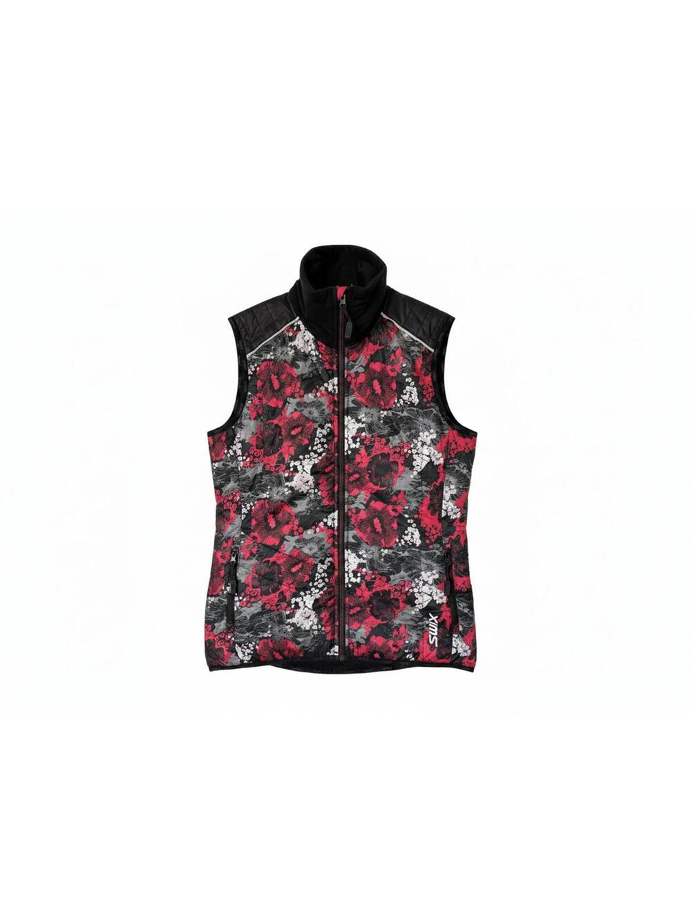 Swix Women's Medium Insulated Vest Black Floral Full Zip
